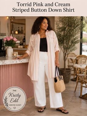 Torrid Pink and Cream Striped Button Down Shirt
